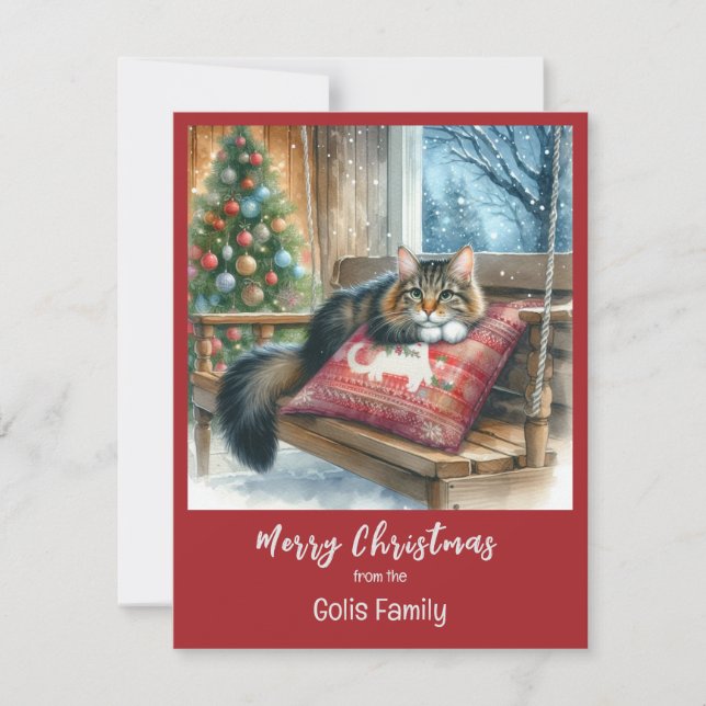 Cartão De Notas Gato de Natal Personalizado de Férias  (Frente)