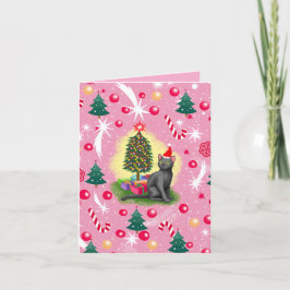Cartão De Notas Gato de Natal Rosa
