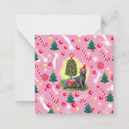 Cartão De Notas Gato de Natal Rosa
