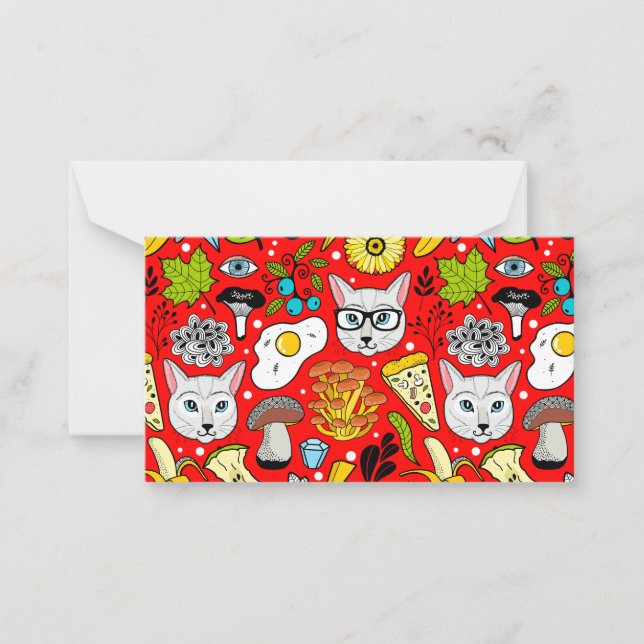 Cartão De Notas Gato e ovo em vermelho (Frente)