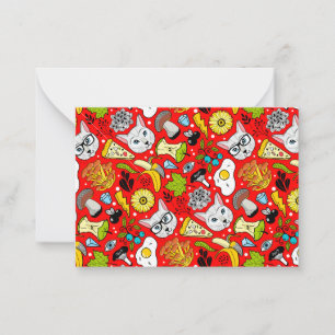 Cartão De Notas Gato e ovo em vermelho
