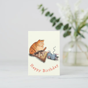 Cartão De Notas Gato e Rato Brincando Xadrez Desenhando Feliz Aniv