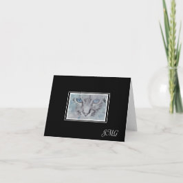 Cartão De Notas Gato Elegante de Cinza Prateada em Fundo Negro