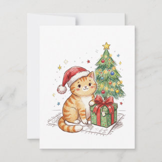 Cartão De Notas Gato Ginger Fofo Chapéu de Papai Noel Enfeite de N