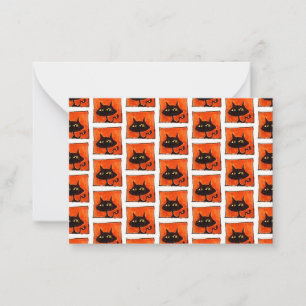 Cartão De Notas Gato Preto do Dia das Bruxas Quadrados Laranja Car