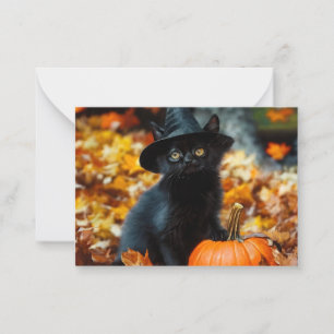 Cartão De Notas Gato Preto e Abóbora de Halloween