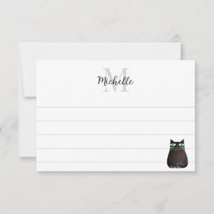 Cartão De Notas Gato Preto Fofo Monograma Personalizado com Forro