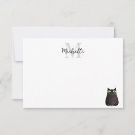 Cartão De Notas Gato Preto Fofo Personalizado Monograma