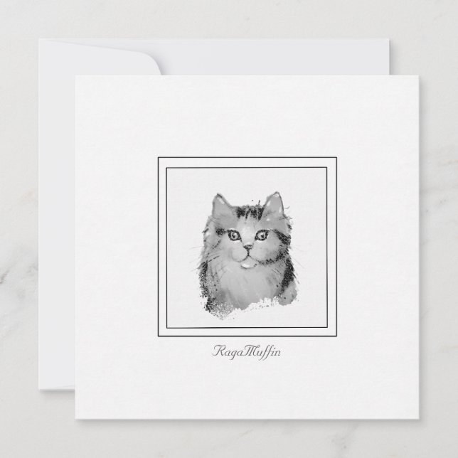 Cartão De Notas Gato RagaMuffin Personalizado Desenho em um Plano (Frente)