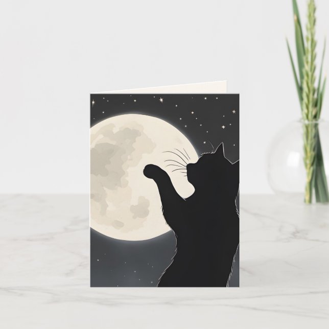 Cartão De Notas Gato Tocando a Lua (Frente)