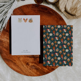 Cartão De Notas Gatos de Natal Caprichosos Verde