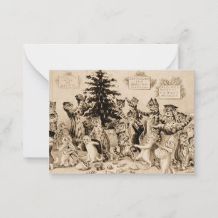 Cartão De Notas Gatos decorando árvore de Natal por Louis Wain