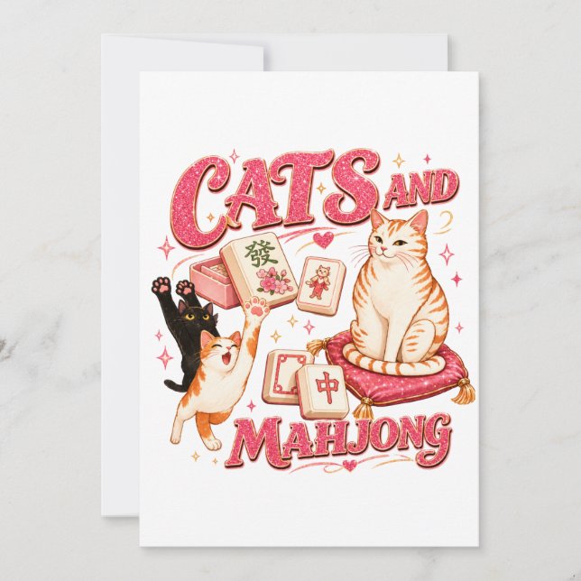 Cartão De Notas Gatos e Mahjong (Frente)