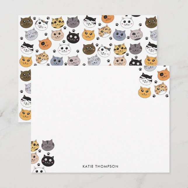 Cartão De Notas Gatos Engraçados Coloridos & Padrão de Pata (Frente/Verso)