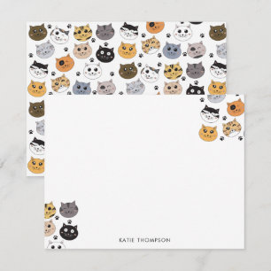 Cartão De Notas Gatos Engraçados e Coloridos & Padrão de Pata