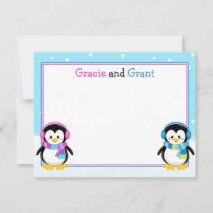Cartão De Notas Gêmeos Pinguins Obrigado A Notar, Gêmeos Meninos