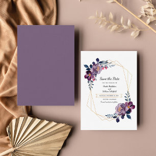 Cartão De Notas Geometria Floral Roxo do Orçamento Salvar Data