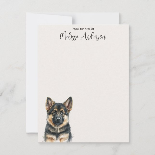 Cartão De Notas German shepherd Cão-Puppinho Aquarela Personalizad (Frente)