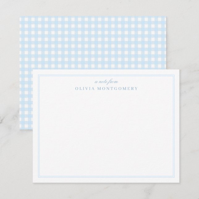 Cartão De Notas Gingham Bebê Azul e Branco Pessoal (Frente/Verso)