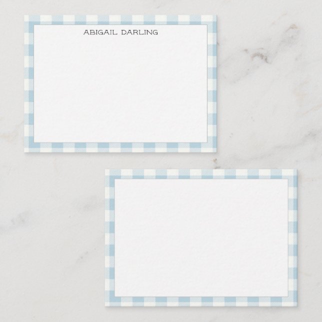 Cartão De Notas Gingham Blue Simple Modern Thin Border (Frente/Verso)