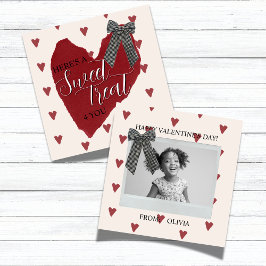 Cartão De Notas Gingham Bow Red Valentine's Classroom Photo Card