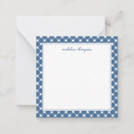 Cartão De Notas Gingham Light Marinho Blue Border Sque básico