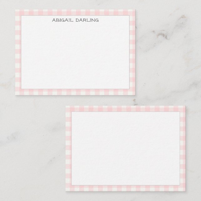 Cartão De Notas Gingham Pink Simples Modern Thin Border (Frente/Verso)