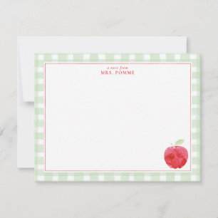 Cartão De Notas Gingham Teacher Apple Gift