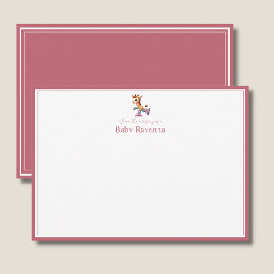 Cartão De Notas Girafa Fofa Borda Rosa Po dusty Berçário Bebê Novo