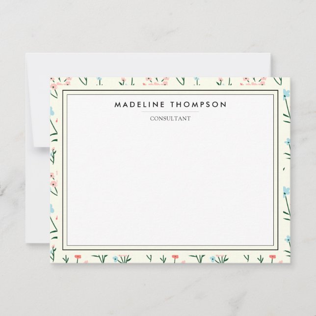 Cartão De Notas Girly Chic Pastel Pink Blue Flowers Pattern (Frente)