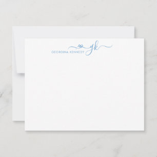 Cartão De Notas Girly Elegant Heart Script 2 Monograma Dusty Blue