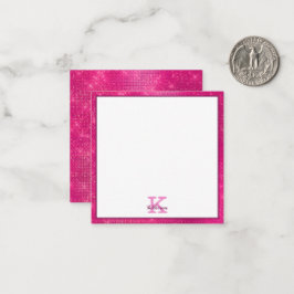 Cartão De Notas Girly Hot Pink Glitter Sparkle Nome do Monograma