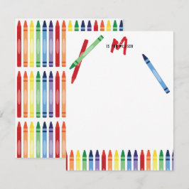 Cartão De Notas Giz Crayões Arco-Íris Coloridos Monograma Fofo
