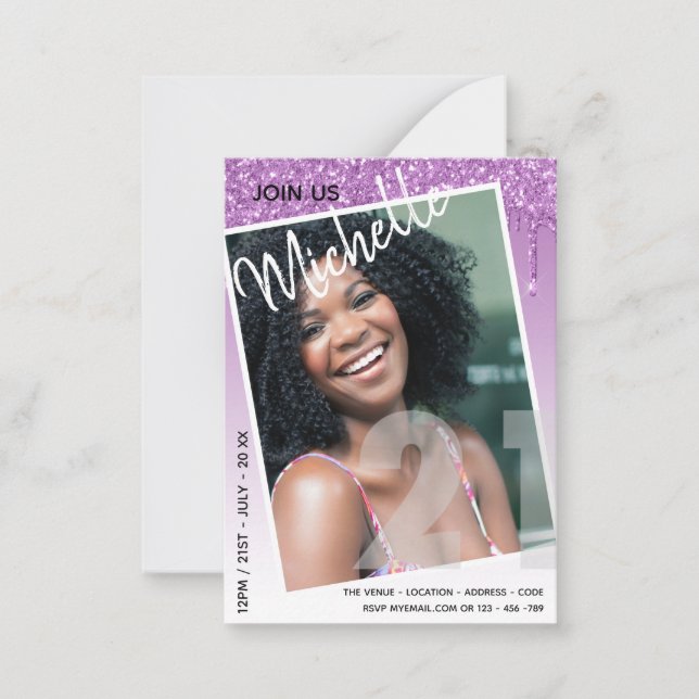 Cartão De Notas Glitter de Drivers de FOTO aniversário de 21 anos  (Frente)