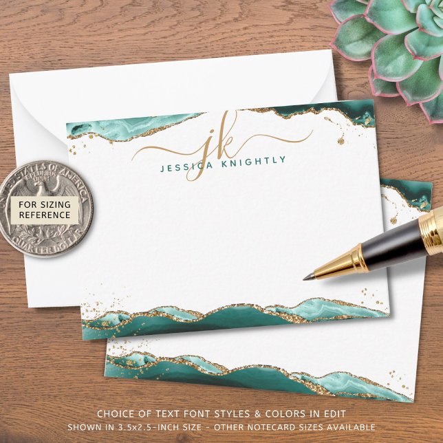 Cartão De Notas Glitter Dourado do Script de Geodo Agato de Turque (Criador carregado)