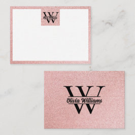 Cartão De Notas Glitter Monograma em Rose Gold | Brilho Moderno Fe