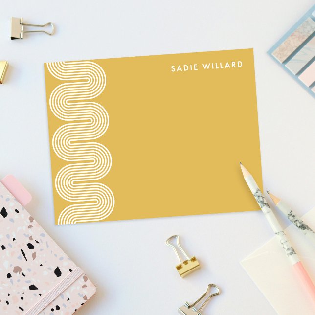 Cartão De Notas Gold Lombard Wavy Lines Modern Stationery Card (Criador carregado)