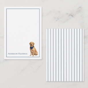 Cartão De Notas Golden Retriever e Listras Elegantes