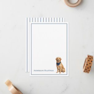 Cartão De Notas Golden Retriever e Listras Elegantes