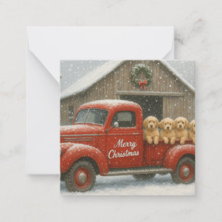 Cartão De Notas Golden Retriever Puppies in Truck Christmas Card