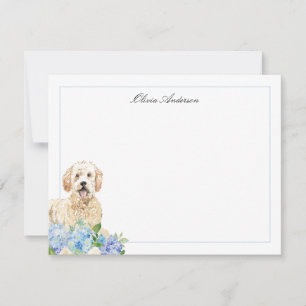Cartão De Notas Goldendoodle Blue Hydrangea Personalizada
