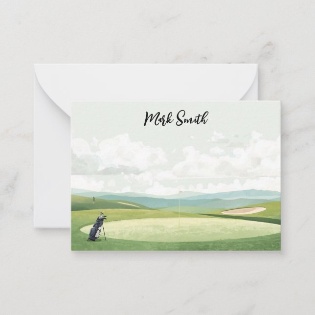 Cartão De Notas Golf Bag no curso com nome para golfe (Frente)
