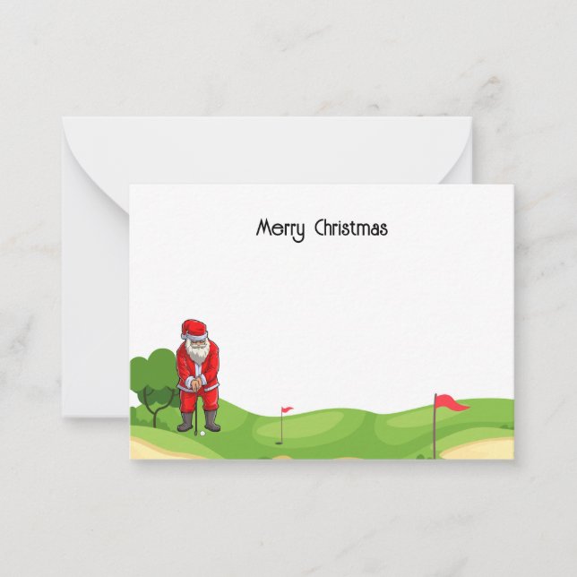 Cartão De Notas Golfe de Natal com Papai Noel jogando golfe  (Frente)