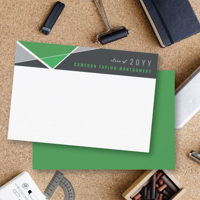 Cartão De Notas Graduação Cruzada de Crises Geométricas Verdes Mod (Modern Green Geometric Color Blocks Criss Cross Graduation Thank You Card @ zazzle.com/color_therapy)