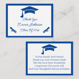 Cartão De Notas Graduação Personalizada Azul E Branco Obrigado