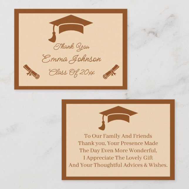 Cartão De Notas Graduação Personalizada Brown E Beige Obrigado (Frente/Verso)