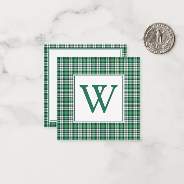 Cartão De Notas Green and Black Tartan Plaid Monogram (Frente/Verso In Situ)