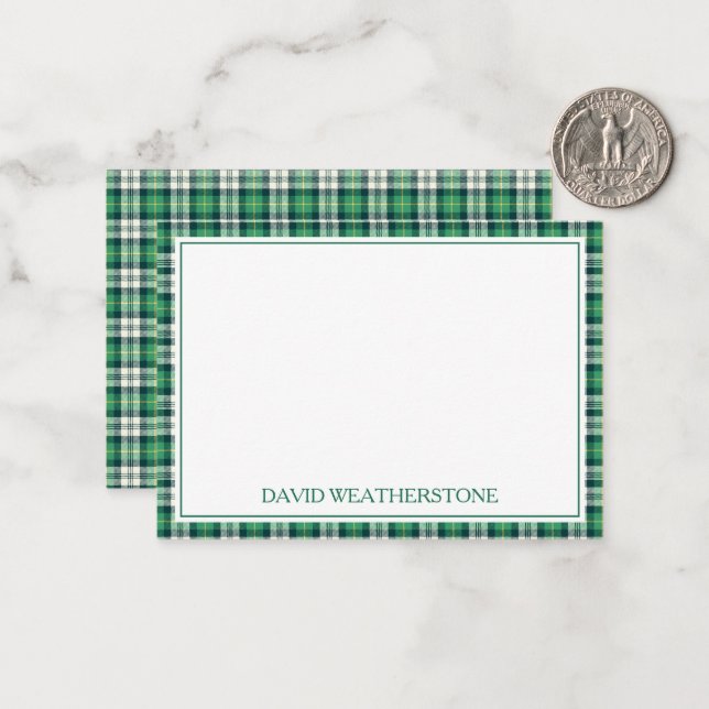 Cartão De Notas Green and Black Tartan Plaid Personalized (Frente/Verso In Situ)