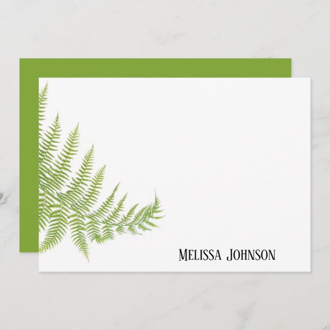 Cartão De Notas Green Fern Leaf Personalizado (Frente/Verso)
