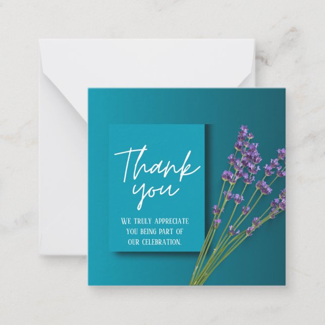 Cartão De Notas Green Thank You Card with Purple Floral Design (Frente)